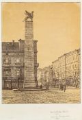 KarlsruheUm 1900. Lithogr. Das Leibgrenadierdenkmal mit dem Greif in Karlsruhe. Im Stein sign. u.