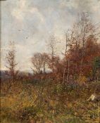 Göbel, Otto1865 - 1903. Öl/Lw. Blick über die herbstliche Landschaft am Waldesrand. U.r. sign. (