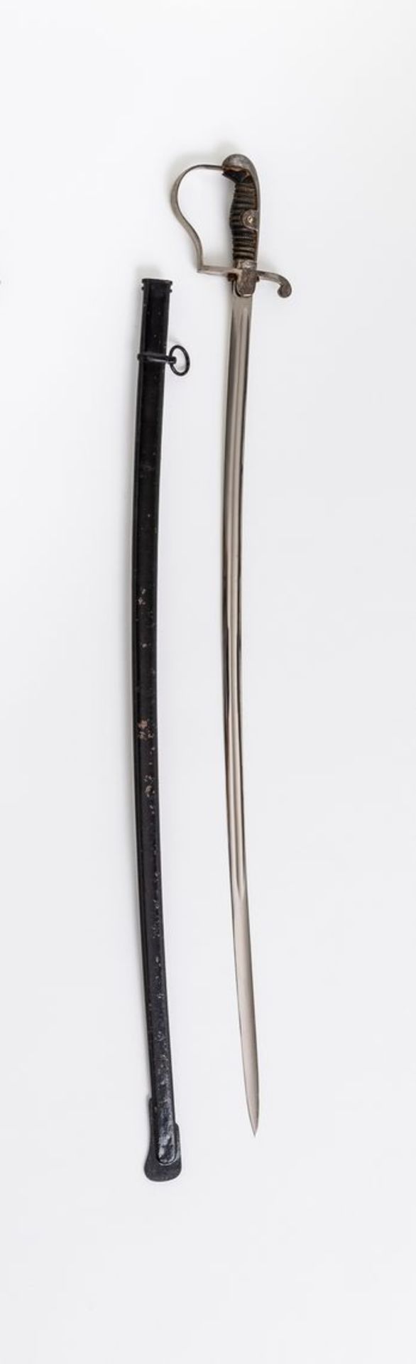 Infanterie-MannschaftssäbelStahlbügel, Bakelitgriff mit (defekter) Drahtwicklung. Sehr schöne Klinge