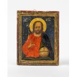 Ikone18. Jh. Öl/Holz. Darstellung des Christus als Salvator Mundi mit Segensgestus, Gloriole und