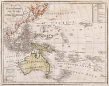 PolynesienUm 1800. Kupferstichkarte, grenzkol. "Karte von Fünften Erdtheil oder Polynesien oder