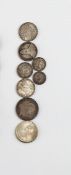 Konvolut von acht SilbermünzenKronentaler 1796 C, Franz II. (1792-1806). 29,2 g. s-ss. Mexiko 25
