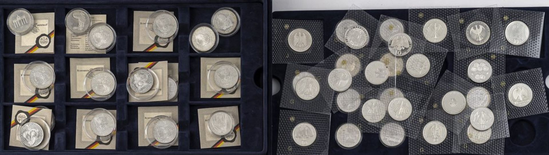 Bundesrepublik Deutschland45 Gedenkmünzen. 38 x 10 DM. 7 x 10 Euro. Si. 625, 248 g. Si. 925, 467