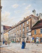 Schleich, Franz Xaver1869 Wien - 1911 ebd. Aquarell. Die belebte Schwarzpanierstraße mit dem