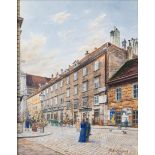 Schleich, Franz Xaver1869 Wien - 1911 ebd. Aquarell. Die belebte Schwarzpanierstraße mit dem