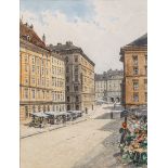 Demel, Franz1878 Wien - 1947 ebd. Studium an der Wiener Kunstakademie. Aquarell. Wiener Straßenszene