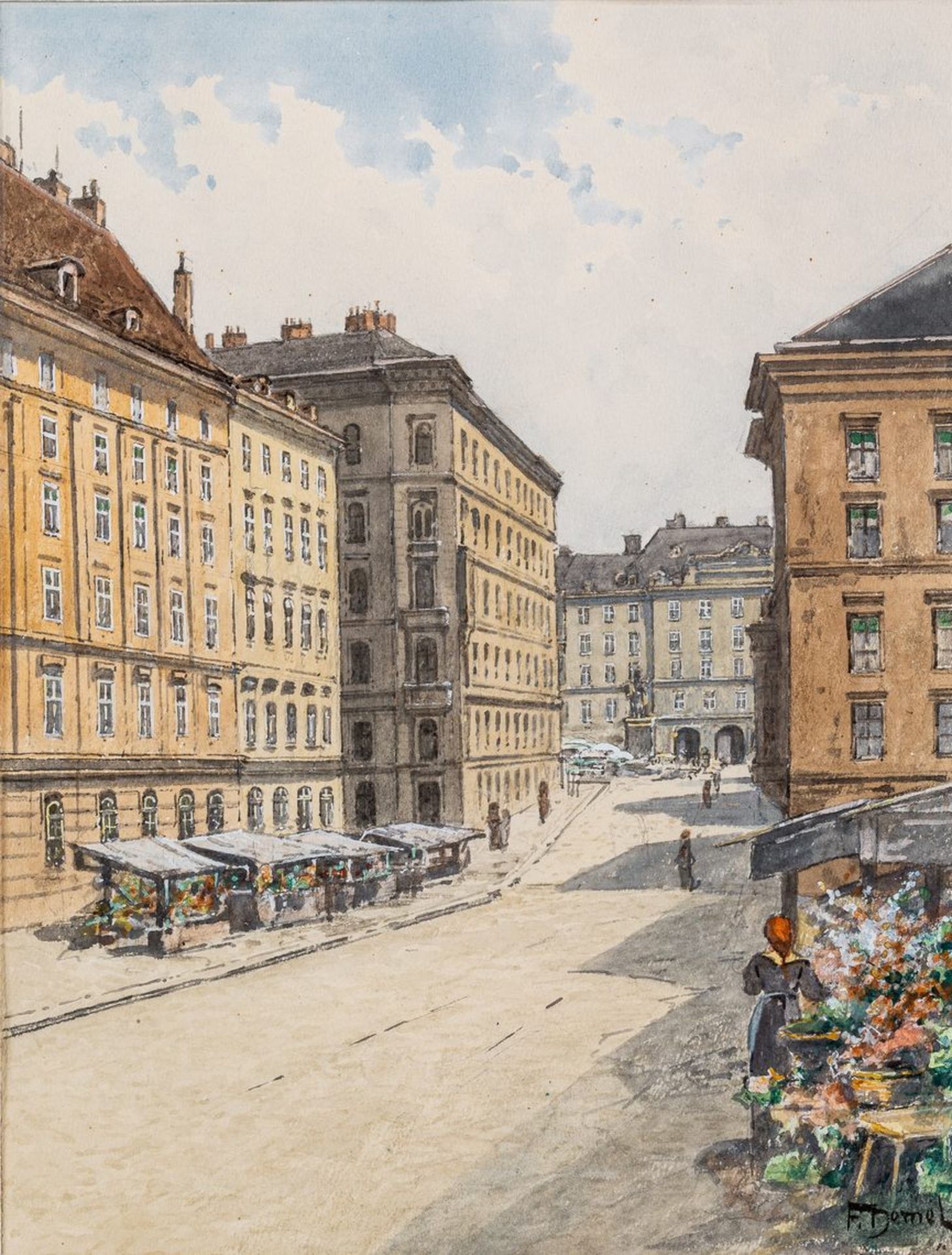 Demel, Franz1878 Wien - 1947 ebd. Studium an der Wiener Kunstakademie. Aquarell. Wiener Straßenszene