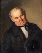 Lehner, M.19. Jh. Öl/Lw. aufgez. Bildnis eines Herrn in schwarzem Jackett. Verso bez. 21 x 17 cm.
