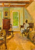 Köhler, Hendrik1893 Freiburg - 1975 ebd. Pastell. Blick aus dem Fenster. Interieur mit der Ehefrau