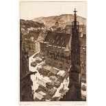 Halbritter, Gerhard1908 Mühlhausen/Thüringen - 2002 Tübingen. Aquatinta. Blick aus dem Münsterturm