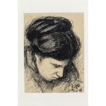 Pescatori, EmilUm 1900. Kohlezeichnung. Bildnis einer Frau mit nach vorn geneigtem Kopf. U.r.