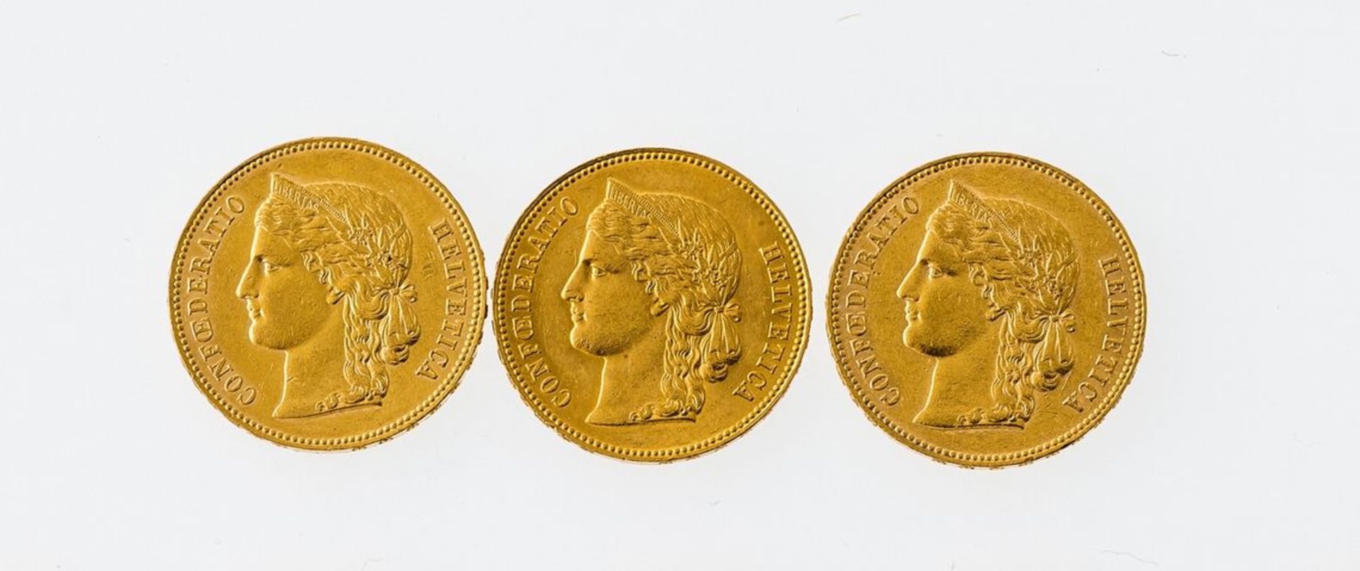 Schweiz3 x 20 Franken Vreneli 1890. GG 900, 19,31 g.