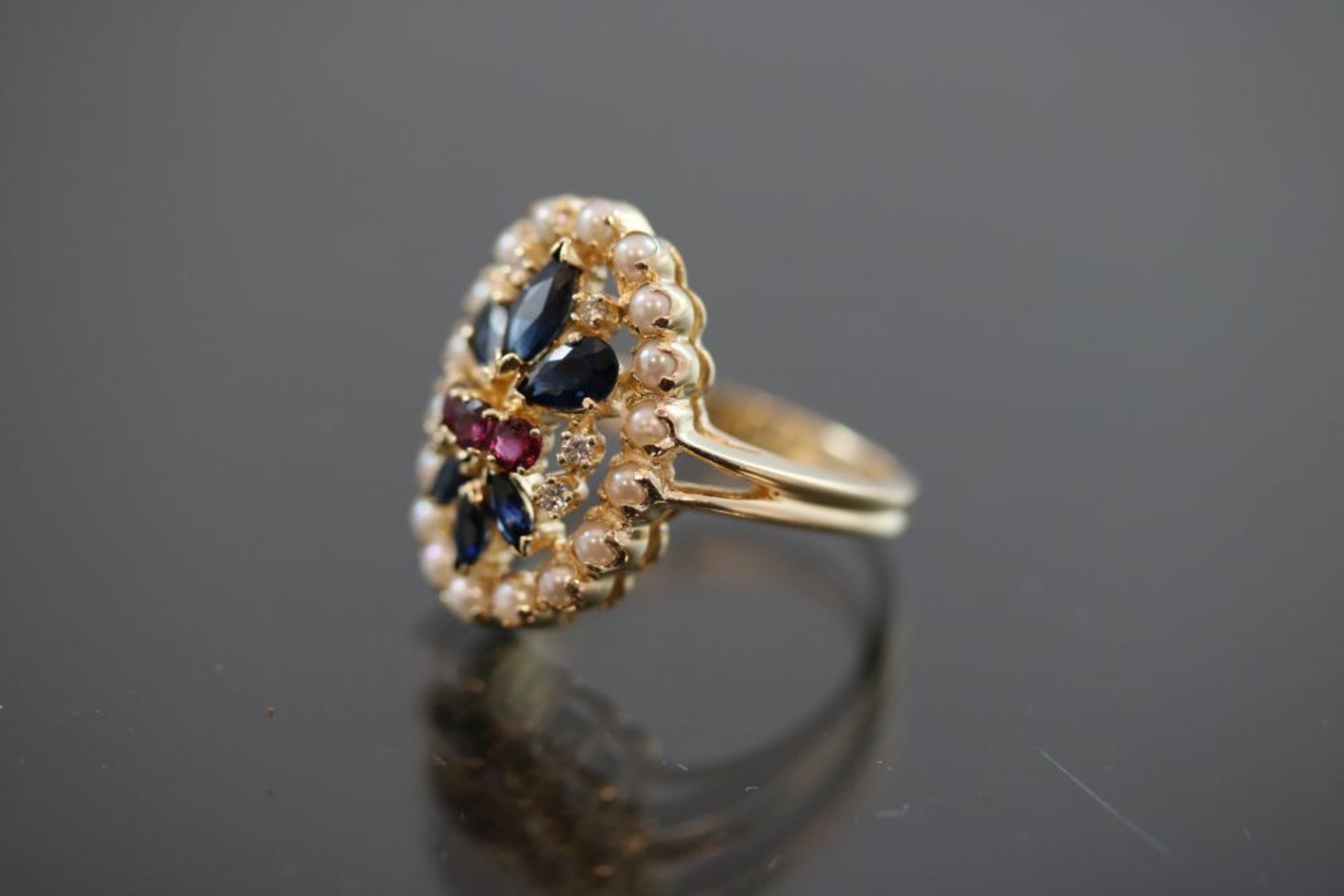 Diamant-Saphir-Rubin-Ring, 585 Gold - Bild 2 aus 3