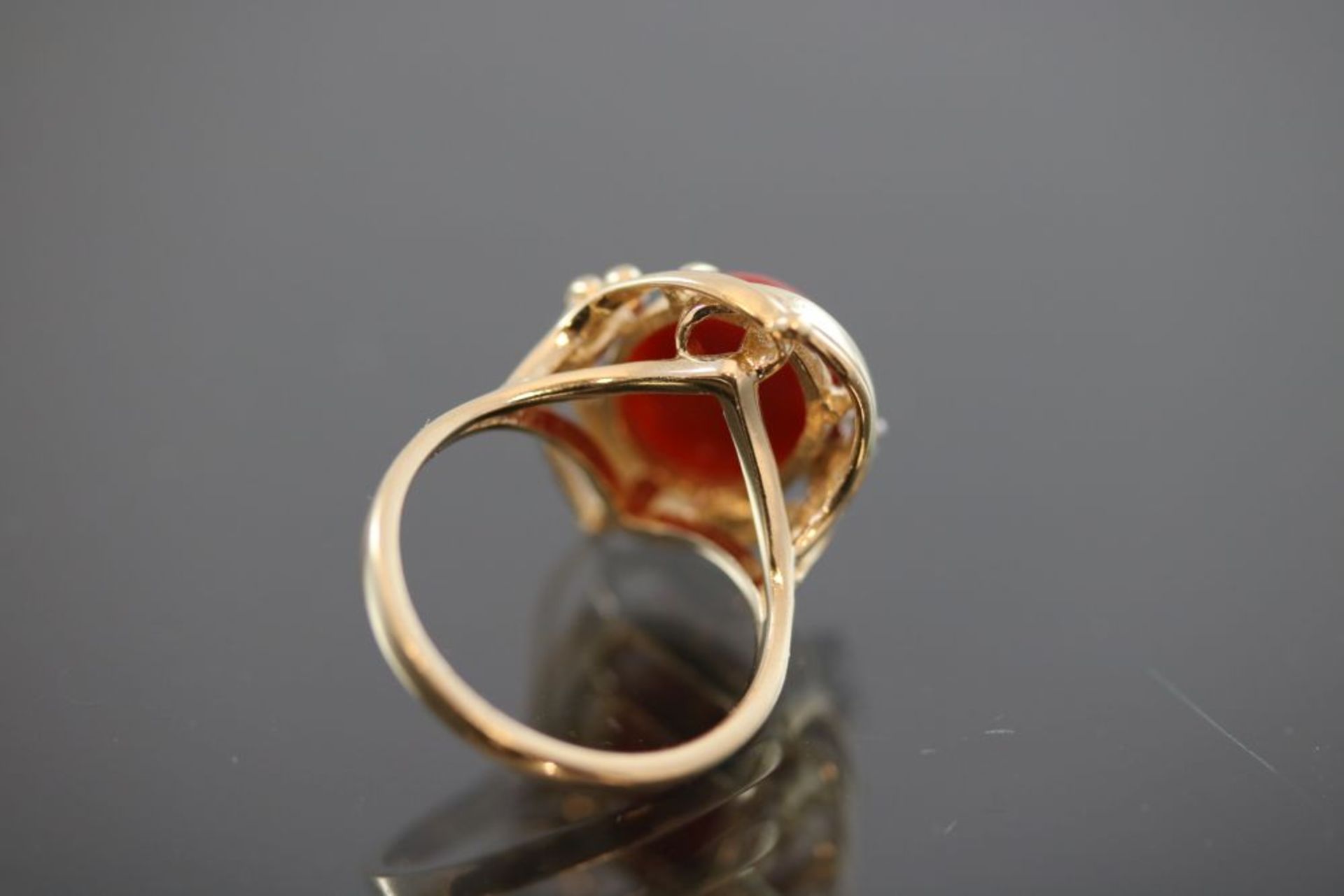 Koralle-Brillant-Ring, 585 Gold - Bild 3 aus 3