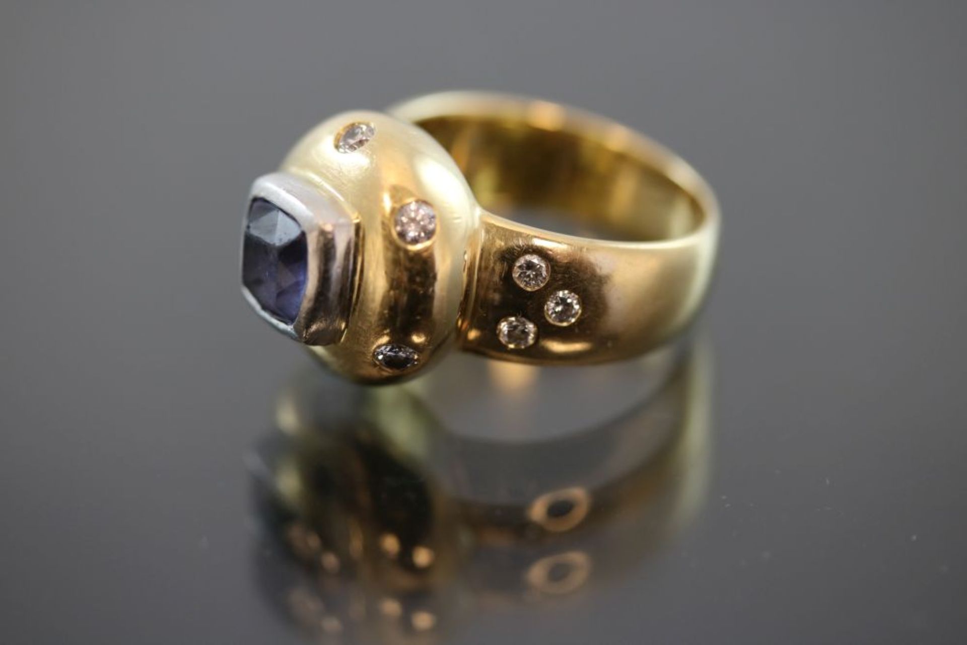 Tanzanit-Brillant-Ring, 750 Gold - Bild 2 aus 3