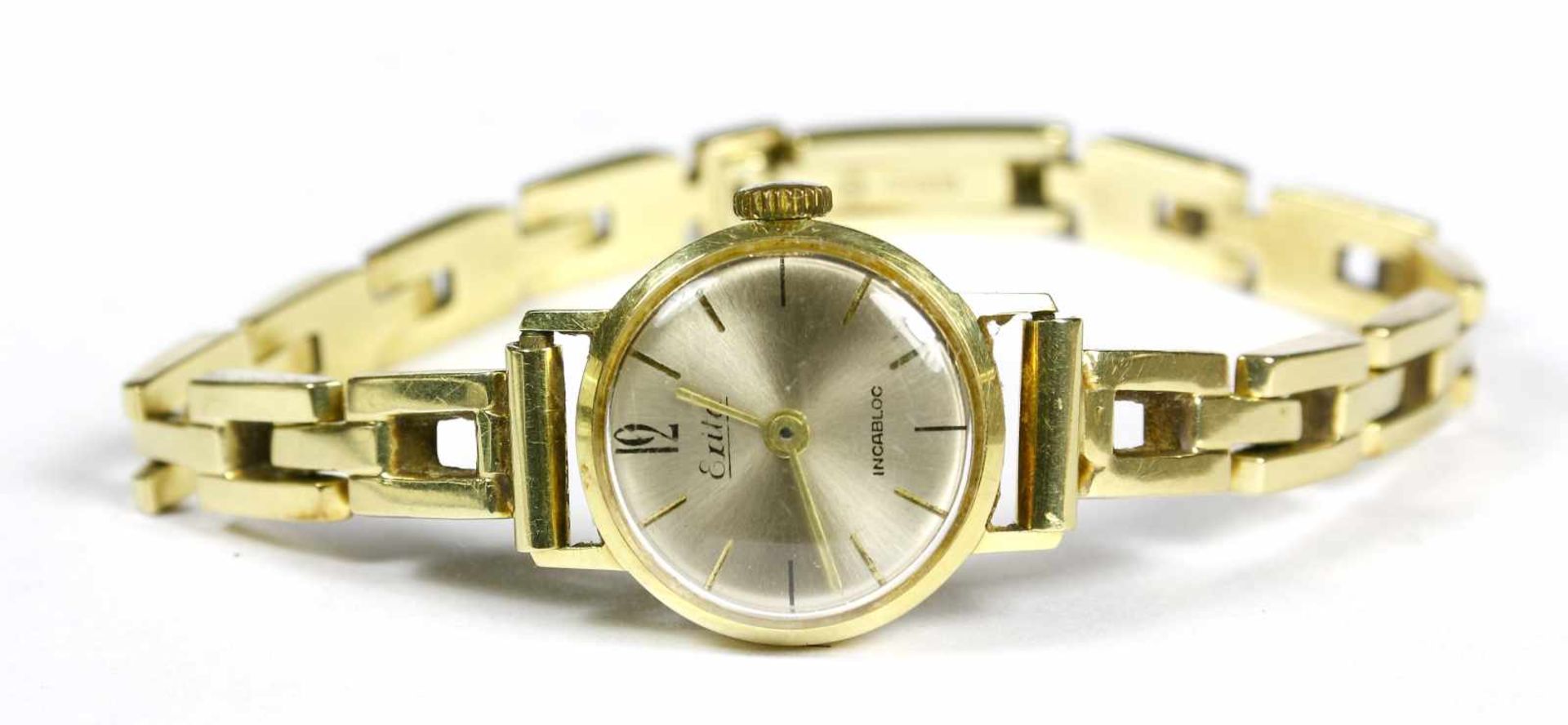 Uhr, Damenarmbanduhr, Exita, 585er GG. mit Gliederarmband