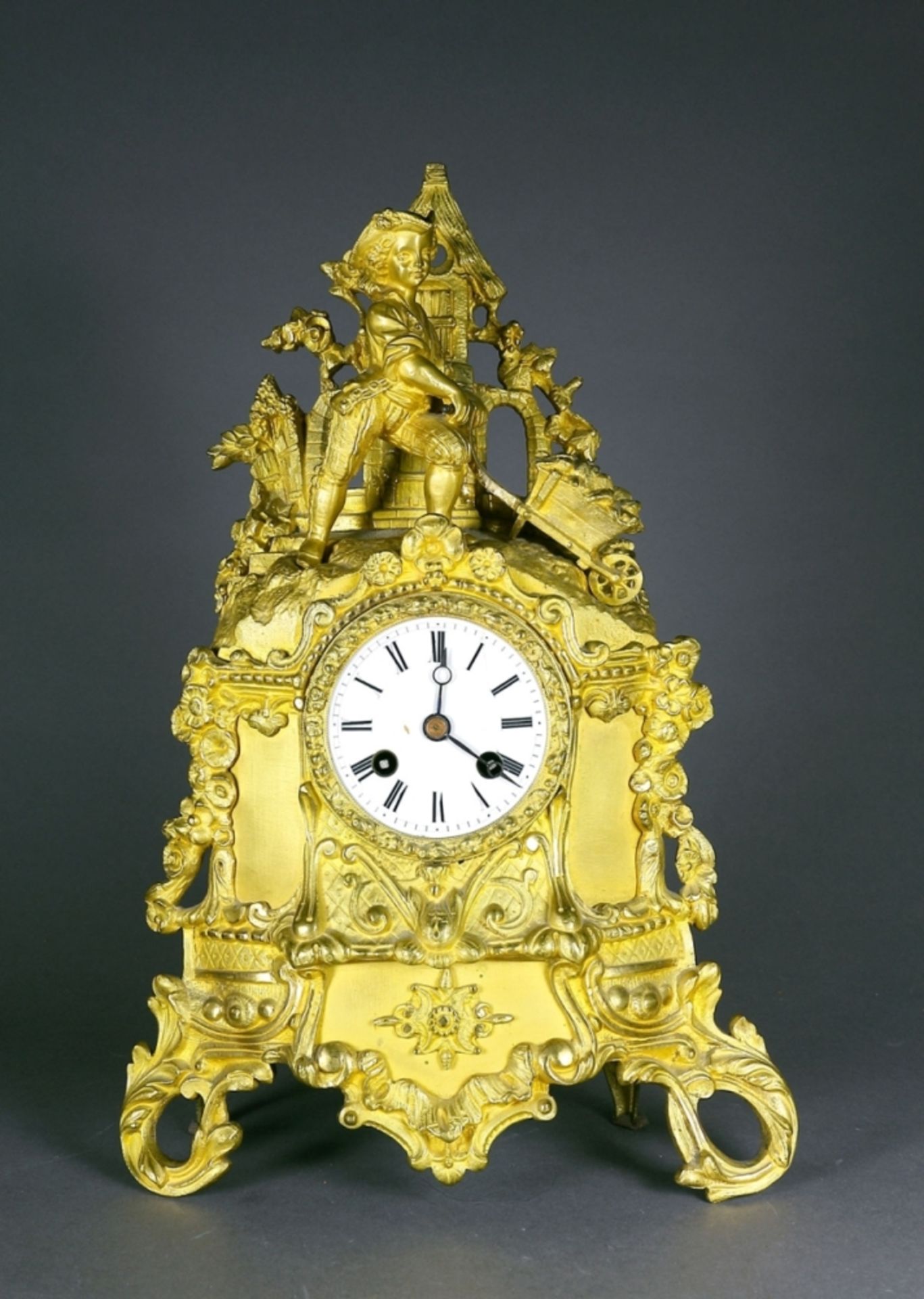 Uhr, Pendule, Goldbronze, Frankreich, 19. Jh.