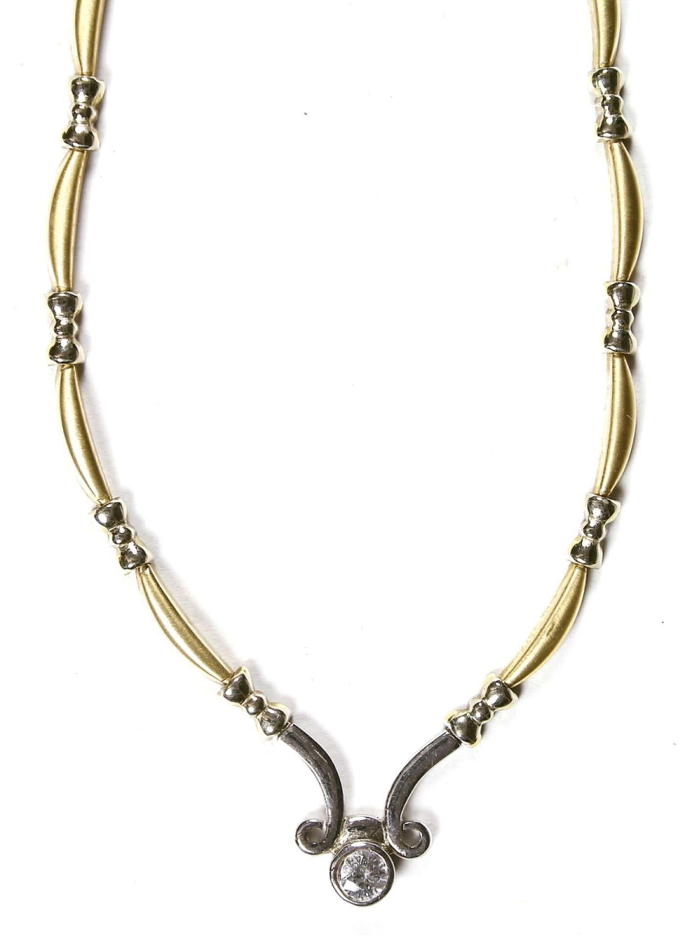 Collier, 585er GG./WG. mit weißem Stein