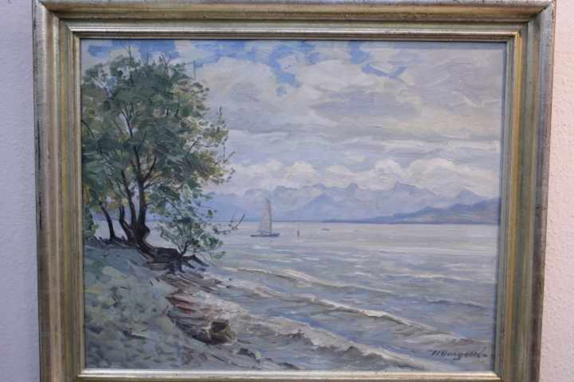 Umgelter Hermann 1891-1962 Bodensee mit Blick auf die Alpen «Verso bezeichnet Bodensee 1953 DM