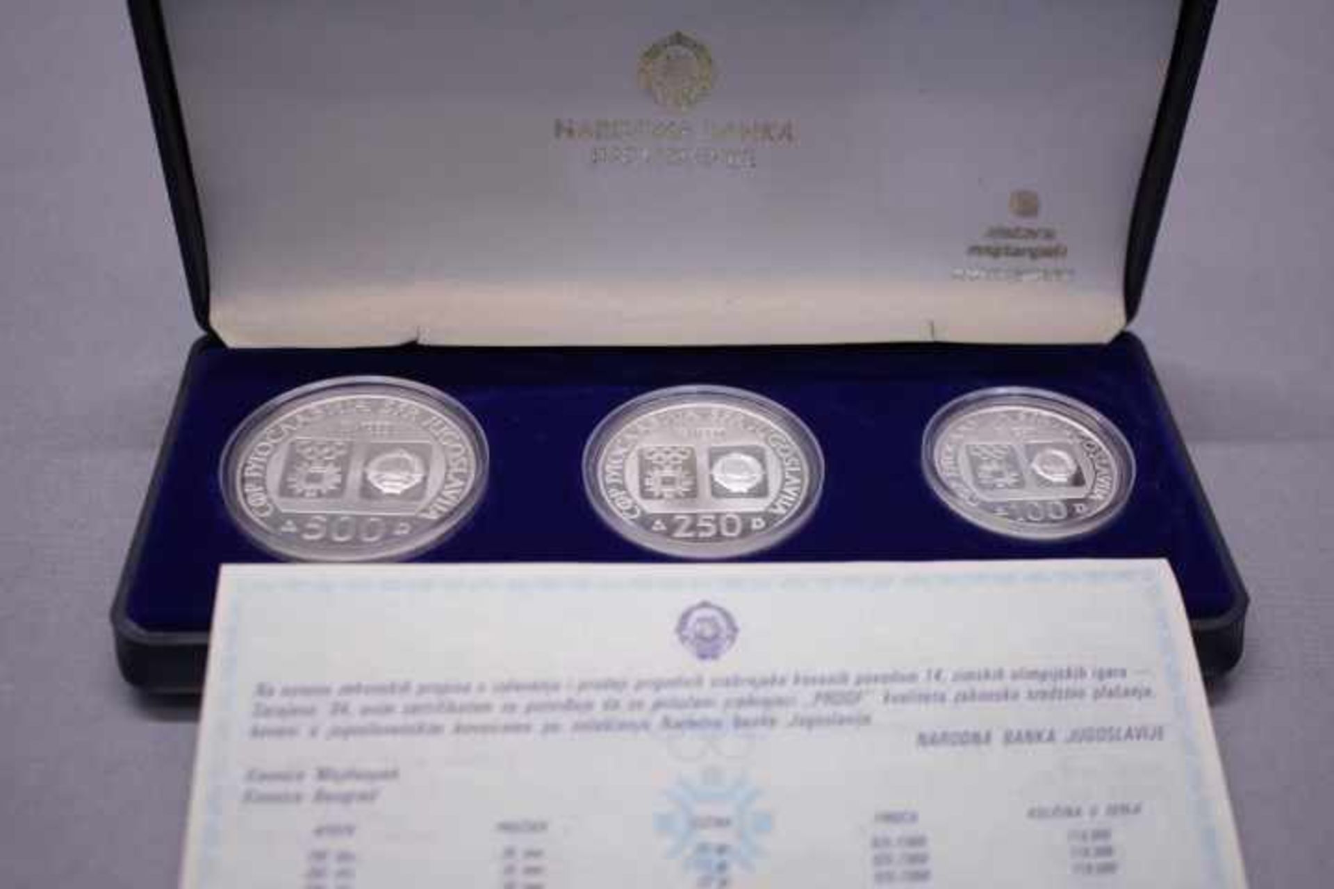 999 Silber Münzen1982 14.Olympische Winterspiele Sarajwo100 Dinar 250 Dinar 500 Dinar53gr.fein