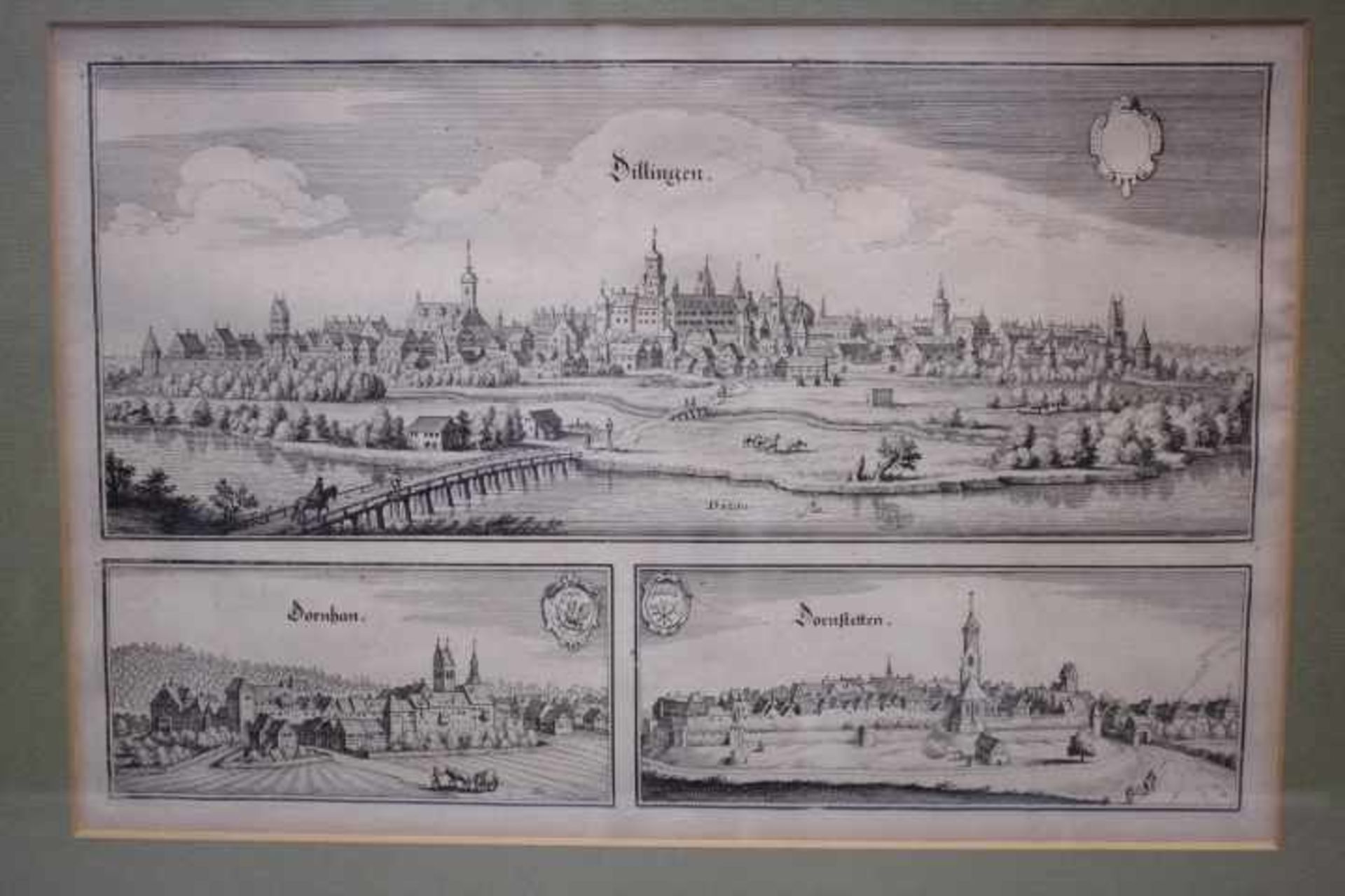 Merian Matthaeus 1593-16502 x 3 Grafiken in einem Blatt1.Dillingen,Dornstetten,Dornhan32 x 21cm2.A - Image 2 of 5