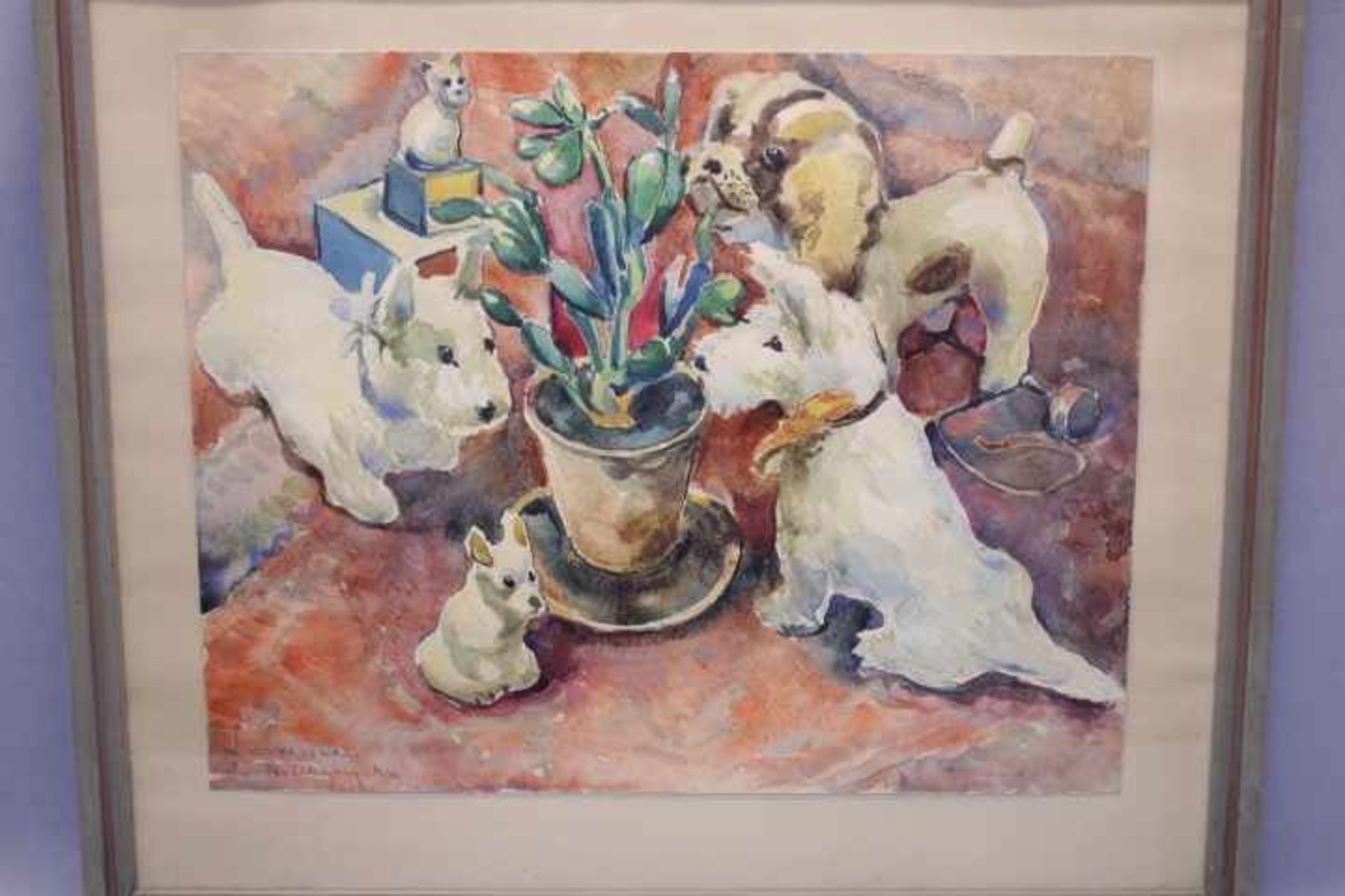 Lichtenberg Werner Otto 1903-1987Aquarell Spielende Hunde-Malteser «Li.u.sig.dat.1936Blattgröße: