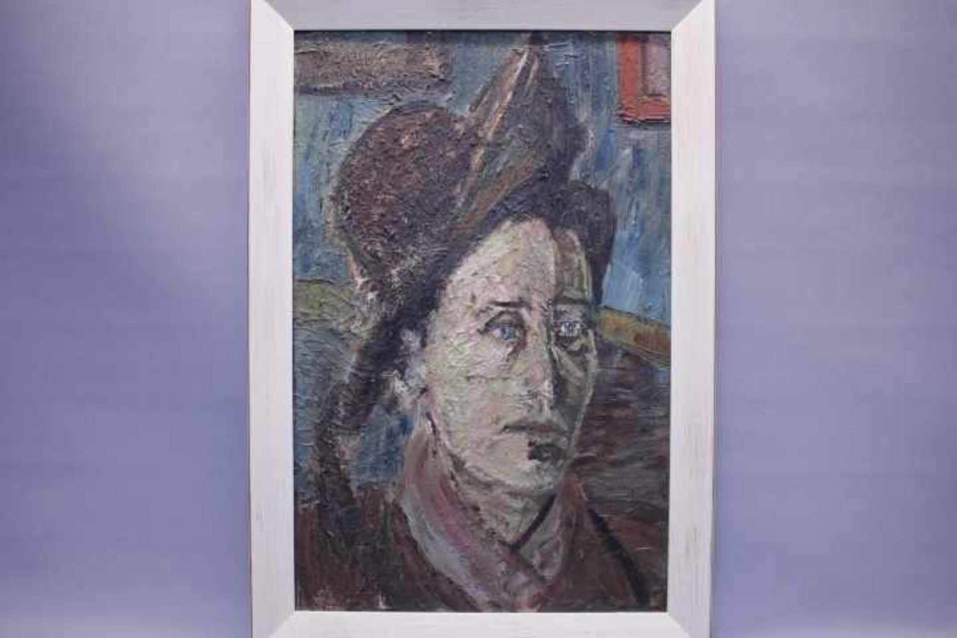 Schopf Gustav 1899-1987 Stuttgart Portrait Dame mit Hut «Öl auf PlatteVerso Nachlass Etikett: Dame