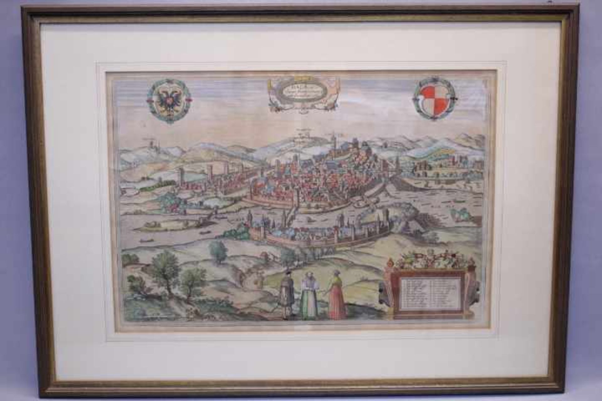 Schwäbisch HallCol.Kupferstich um 1570Braun / HogenbergVerso altes Etikett Kunsthaus