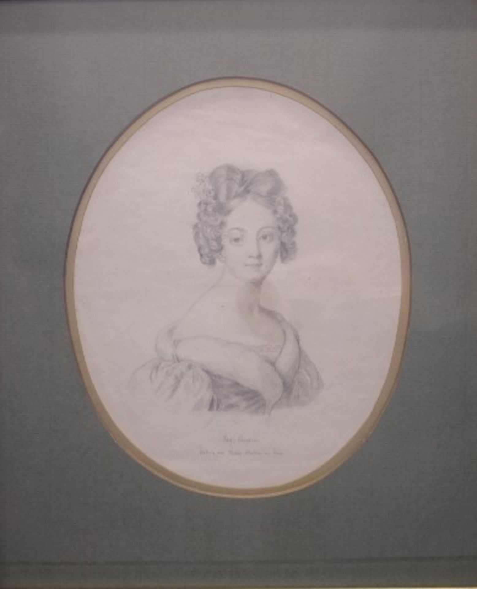 Fay Leontine 1797 Ovales Damenbildnis «Bleistift ZeichnungBildausschnitt:26 x 32cmGerahmt.Passp.