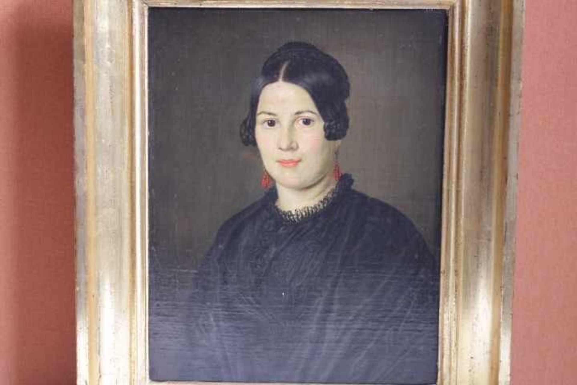 Damen Portrait 19.Jhdt. Louise Cunerth «Öl/Platteverso bez. Köhler 1850Originalrahmen27x36cm