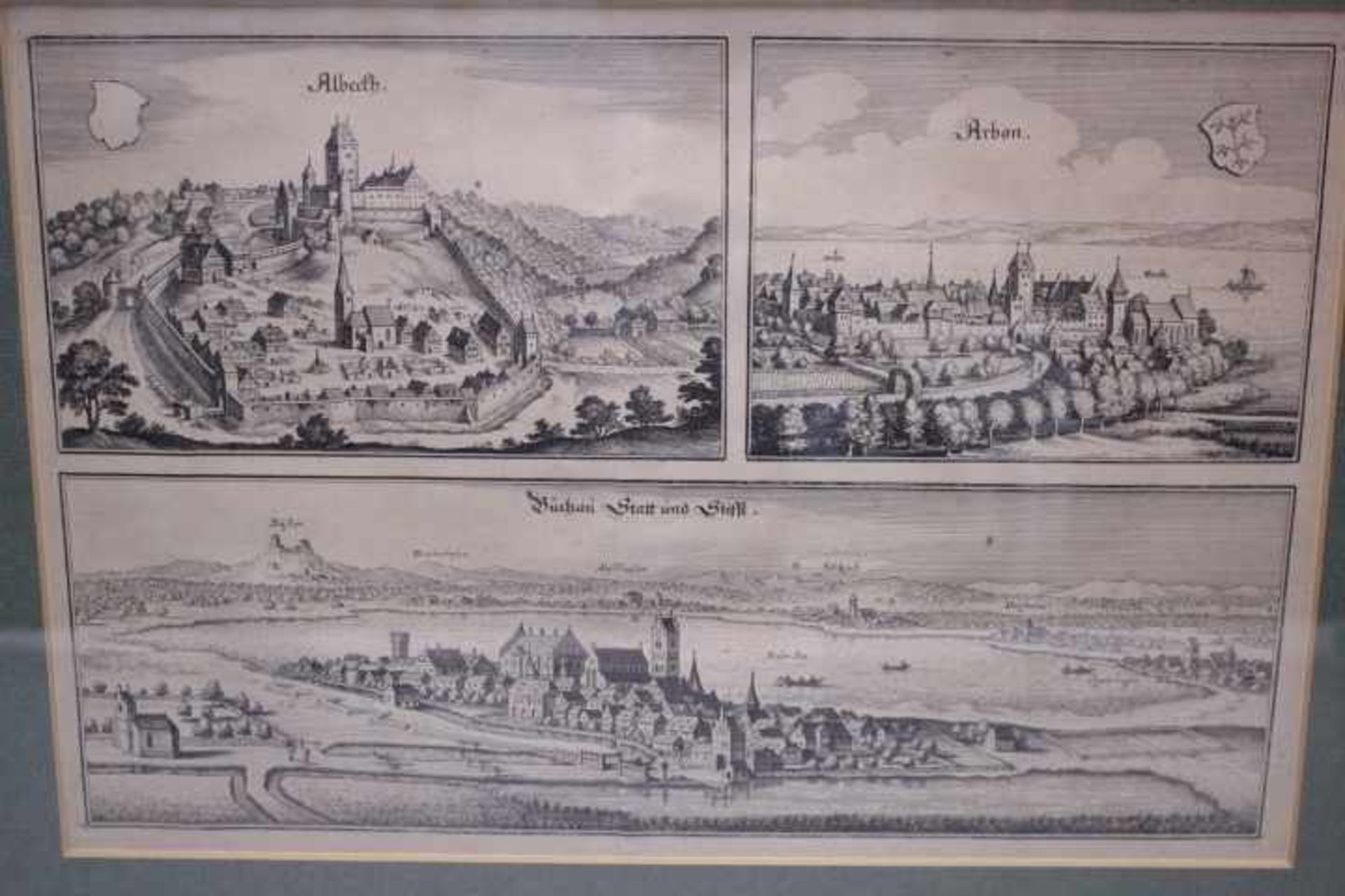 Merian Matthaeus 1593-16502 x 3 Grafiken in einem Blatt1.Dillingen,Dornstetten,Dornhan32 x 21cm2.A - Image 3 of 5