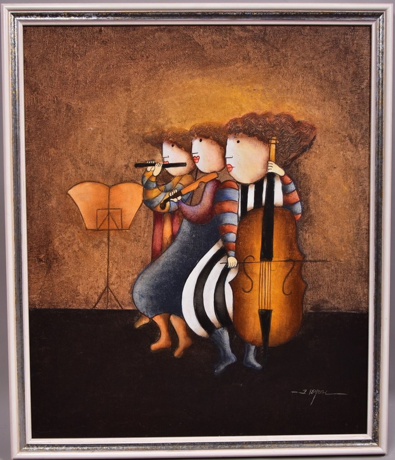 Roubal, I. (Frankreich) "Musizierendes Trio", 2.H.20.Jh., Öl auf Leinwand, gerahmt, AM 56x67