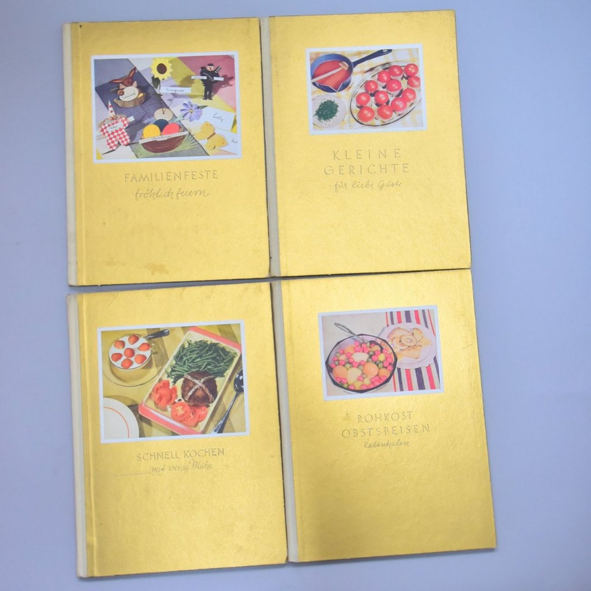 4 Stk Kochbücher von 1936, "Schnell kochen m. wenig Mühe", "Rohkost, Obstspeisen, Kaltschalen", "
