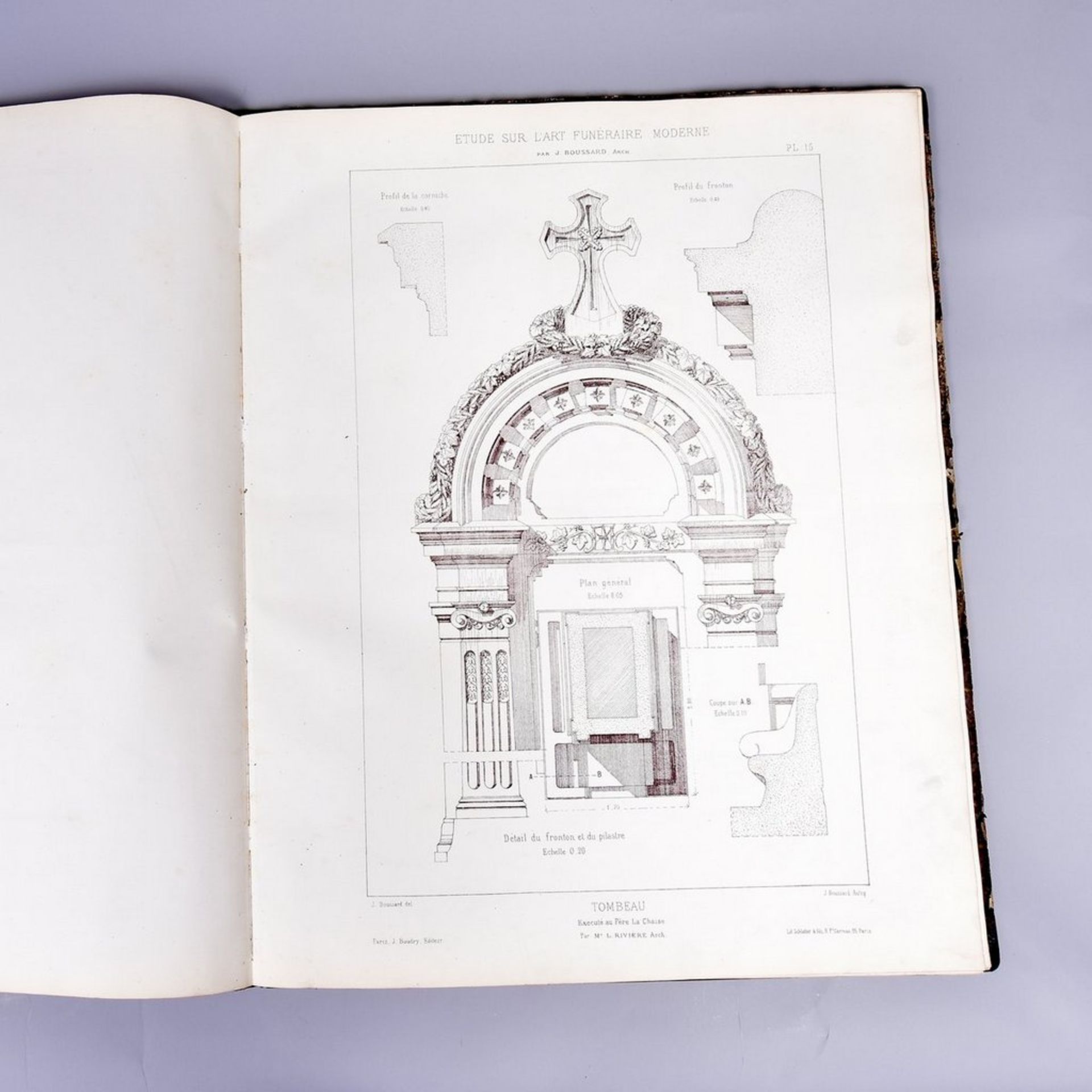 "Bestattungskunst der Moderne", 1870, lithogr. Fachbuch 31 Tafeln mit Entwürfen für Grabmonumente,