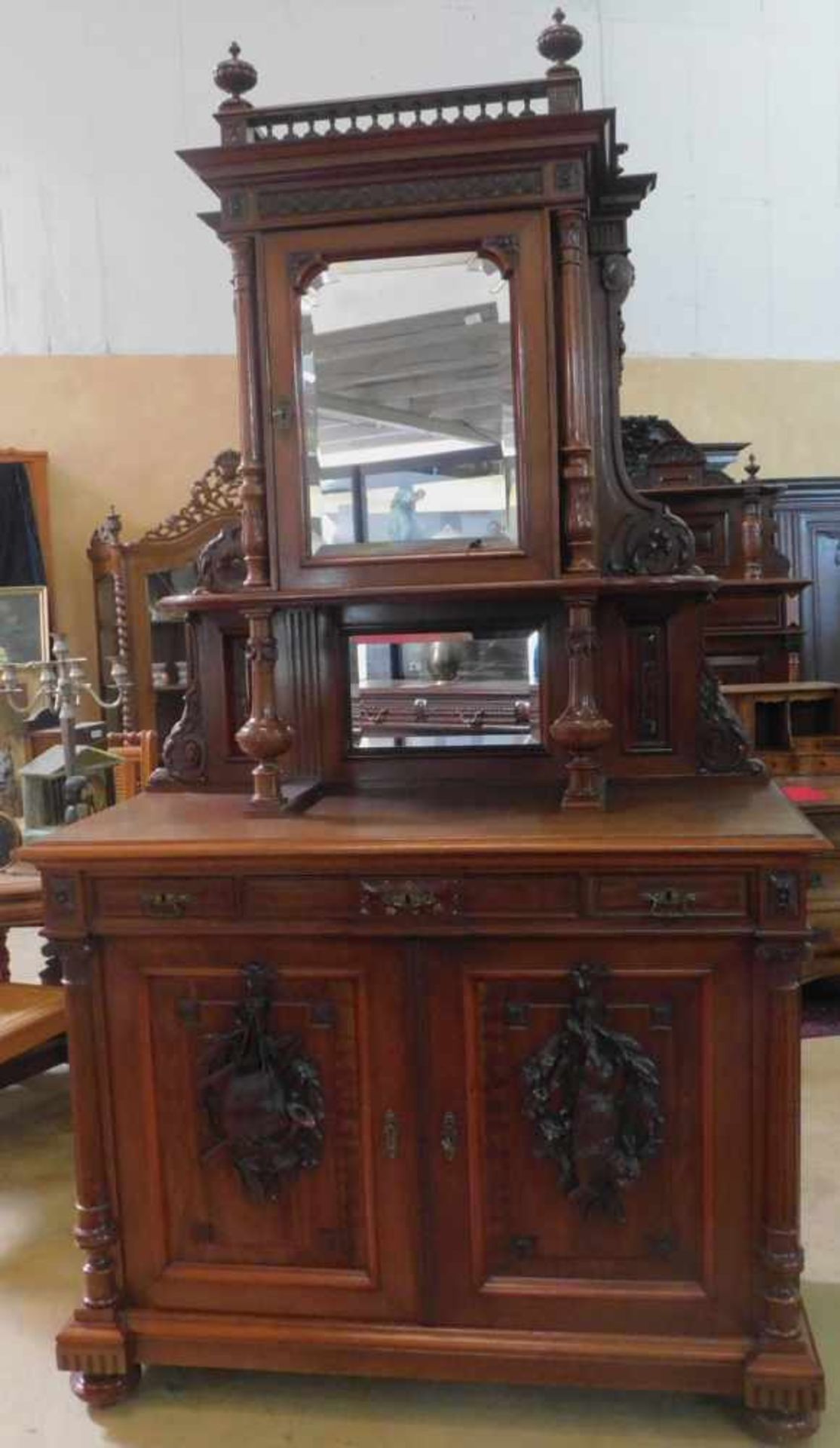 Aufsatzbuffet, Frankreich, Nussbaum um 1880, Jagdschrank - Bild 4 aus 7