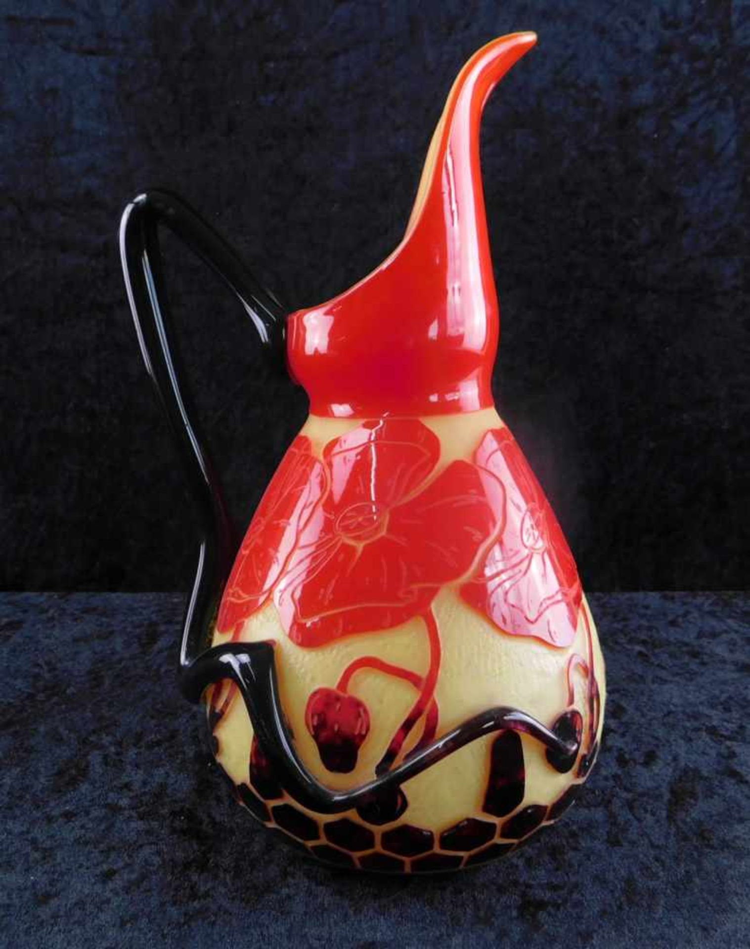 Verreries Schneider, Epinay-sur-Seine, Große Henkelvase "Pavots", 1923-26, Nadelätzung "Le Verre