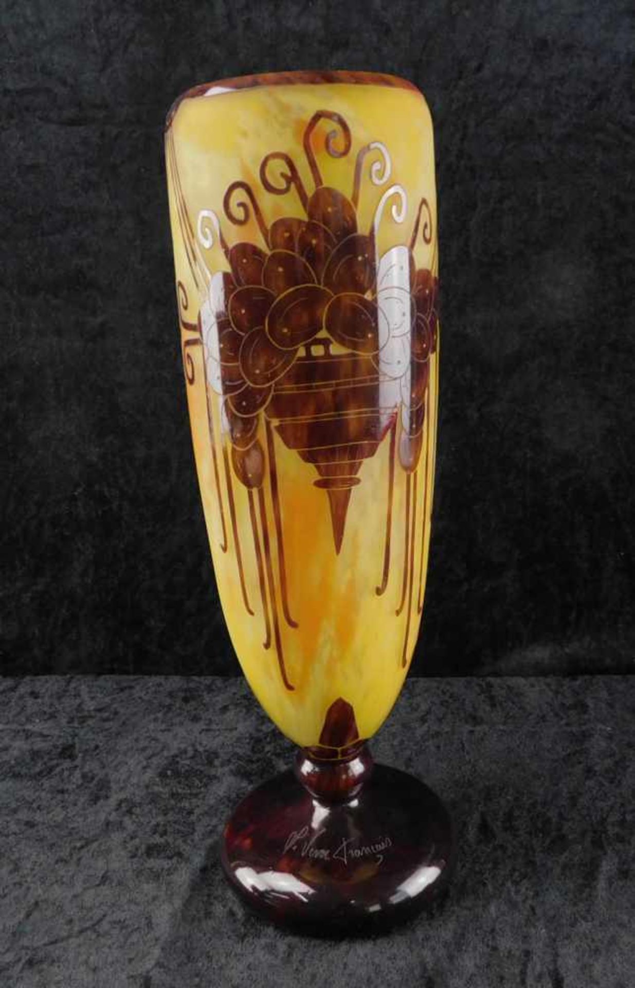 Verreries Schneider, Epinay-sur-Seine, Große Vase "Muscats", 1924-27, Nadelätzung "Le Verre - Bild 3 aus 5