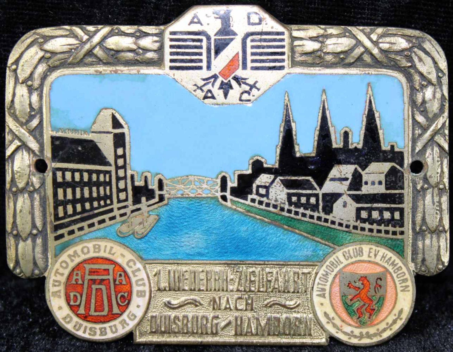 ADAC Plakette 1. Niederrheinische Zielfahrt nach Duisburg/Hamborn, um 1930