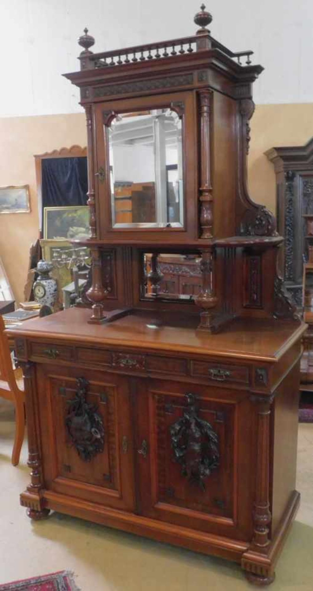 Aufsatzbuffet, Frankreich, Nussbaum um 1880, Jagdschrank - Bild 2 aus 7