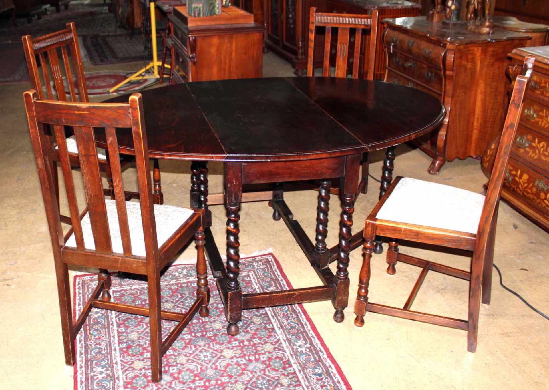 Set, Gateleg-Table plus 4 Stühle, Eiche, England um 1910