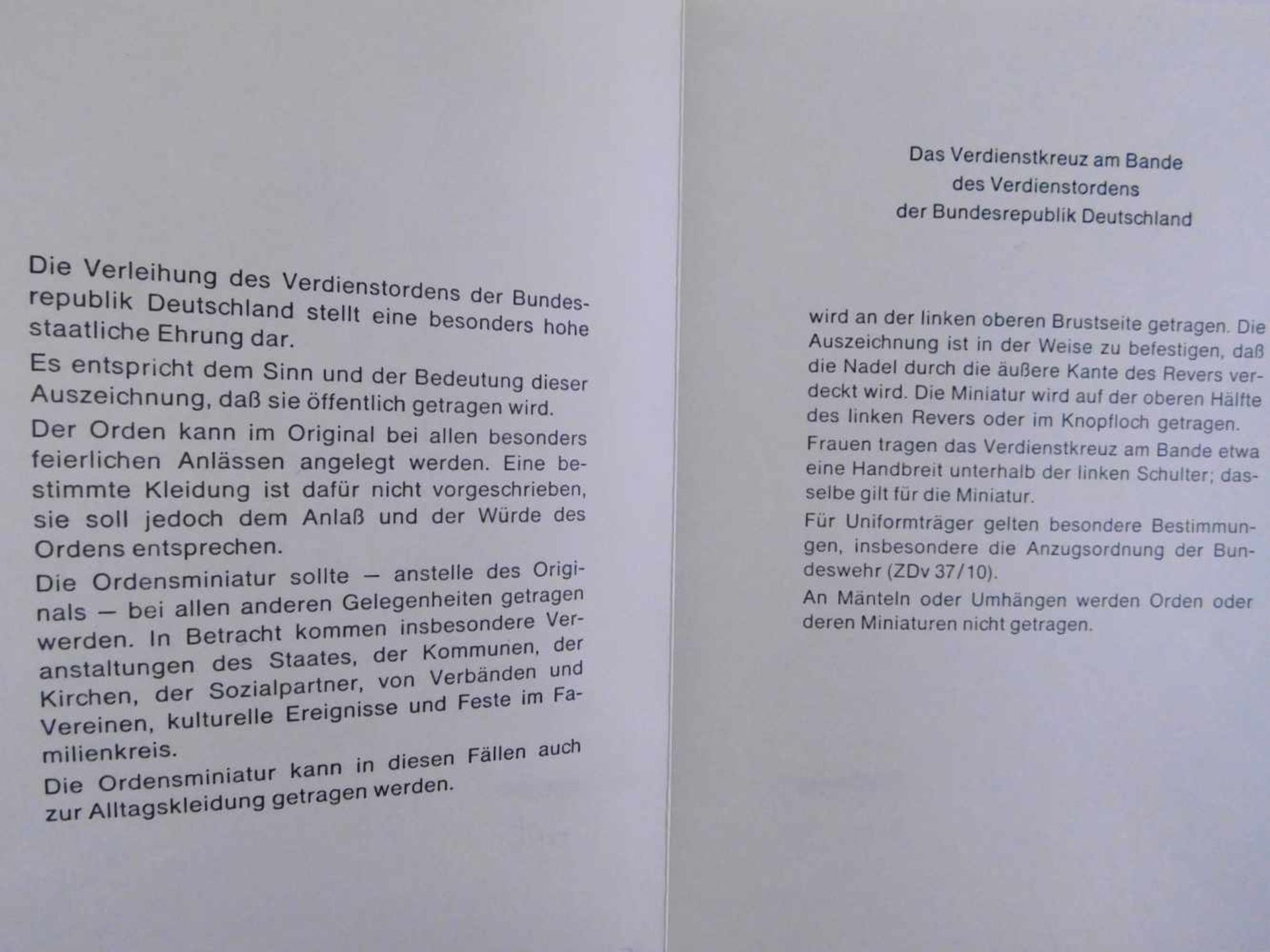 Verdienstkreuz der BRD 1989 im Etui, Verleihungsurkunde u. Empfehlungen z. Trageweise d. - Bild 6 aus 6