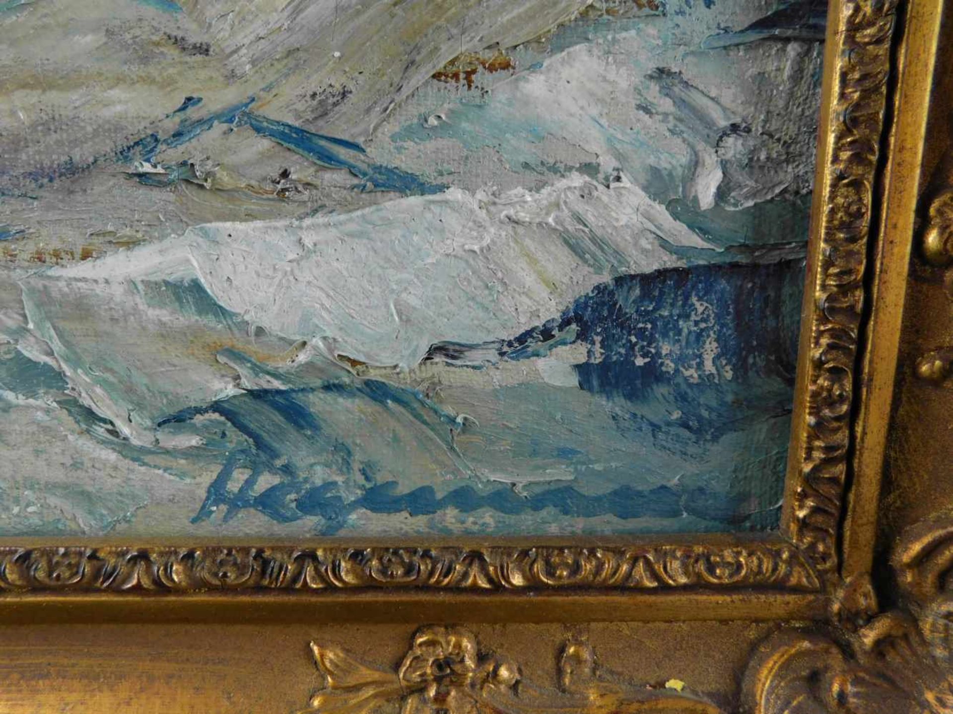 Hegemann, Schlachtschiff auf hoher See, Gemälde Öl auf Leinwand, Mitte 20. Jhdt., m.R. - Bild 3 aus 5