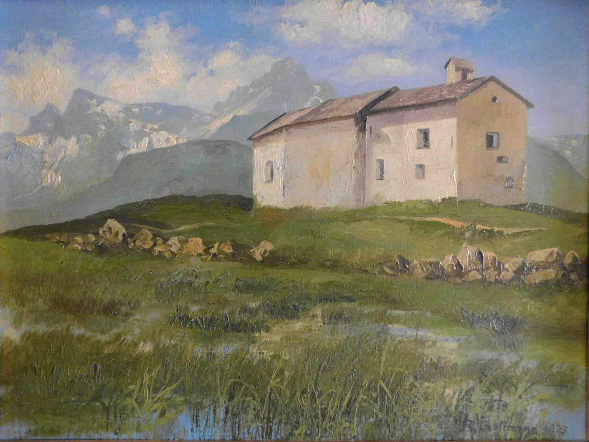Rita Gallmann, 1924 - 2015 Schweiz, Haus im Voralpenland, Öl auf Leinwand, signiert und datiert 1927 - Bild 3 aus 5
