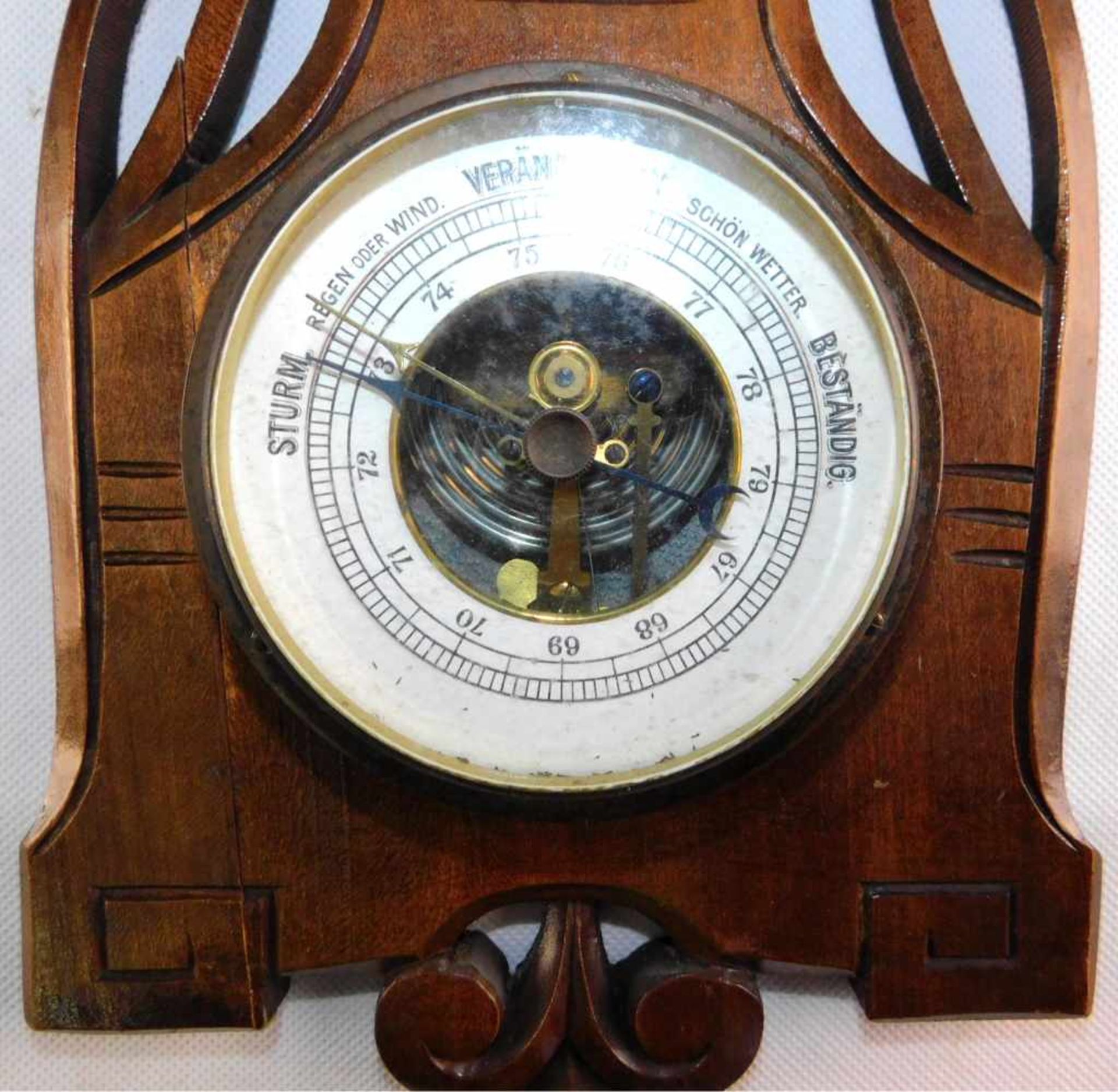 Barometer Thermometer Jugendstil, deutsch um 1900, florale Schnitzereien - Bild 2 aus 3