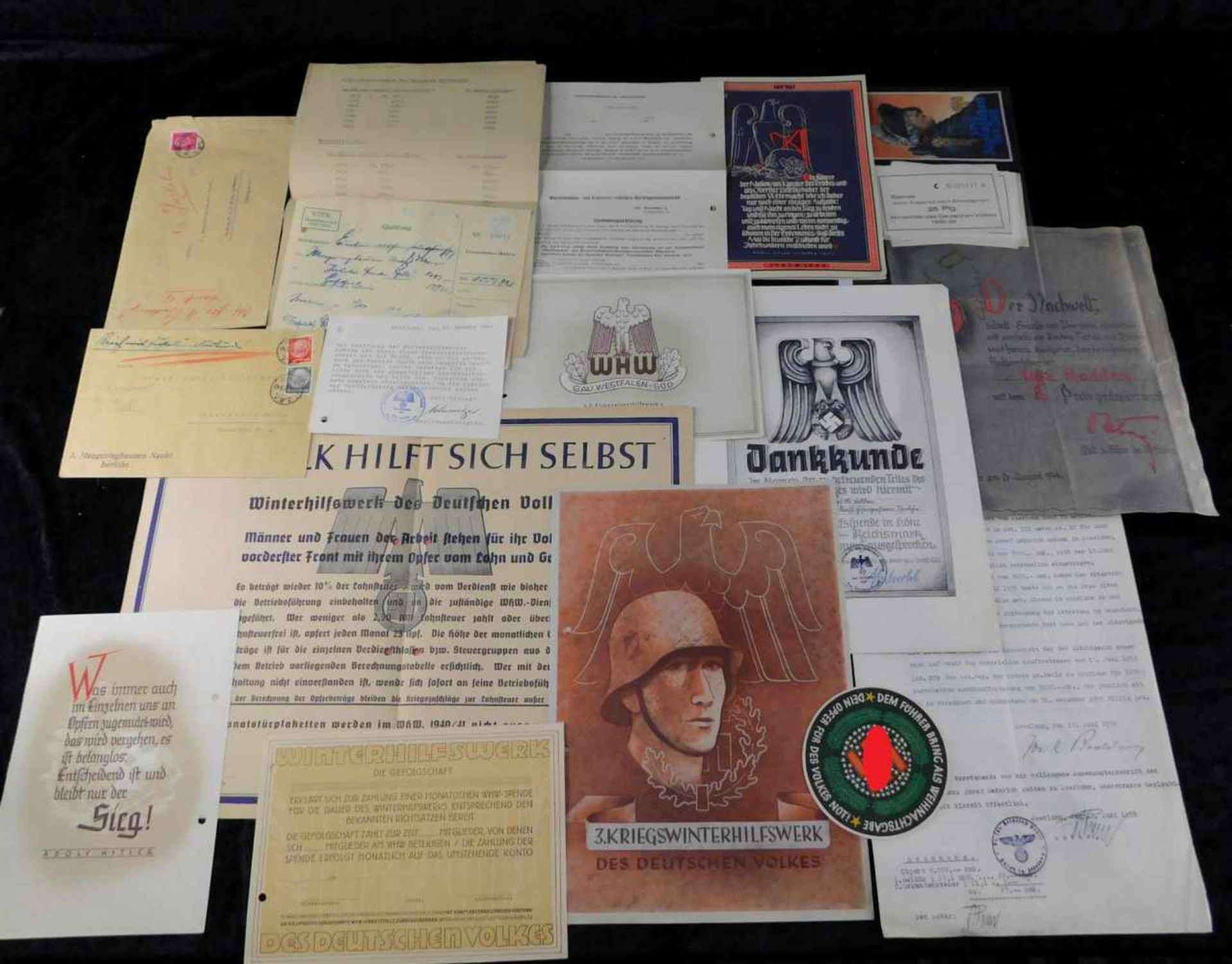 2. Weltkrieg, WHW- Winterhilfswerk, Konvolut, Nachlass diverser Dokumente