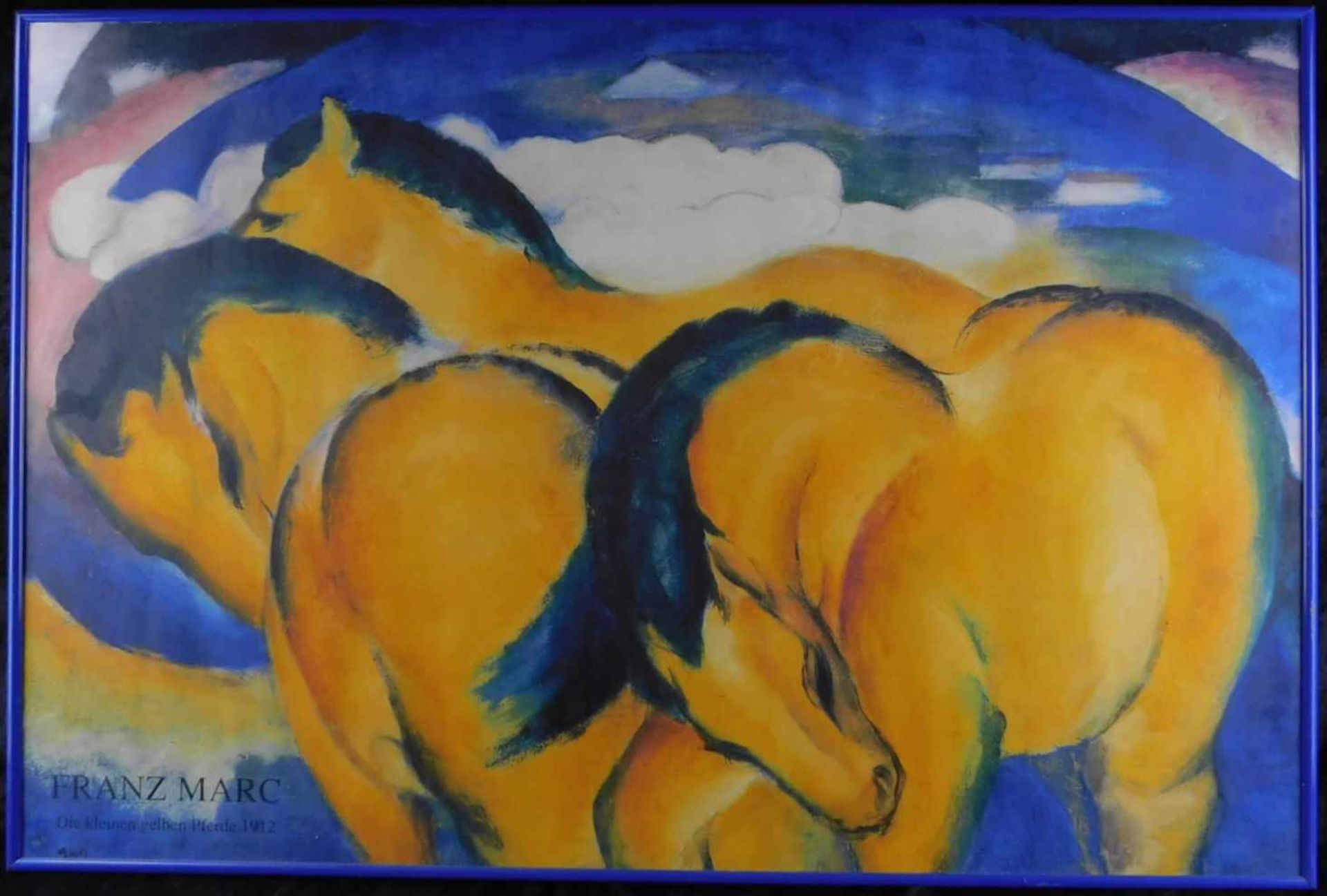Franz Marc, Ausstellungsplakat, Die kleinen gelben Pferde 1912, Offset-Druck, Höhe 62 cm, Breite