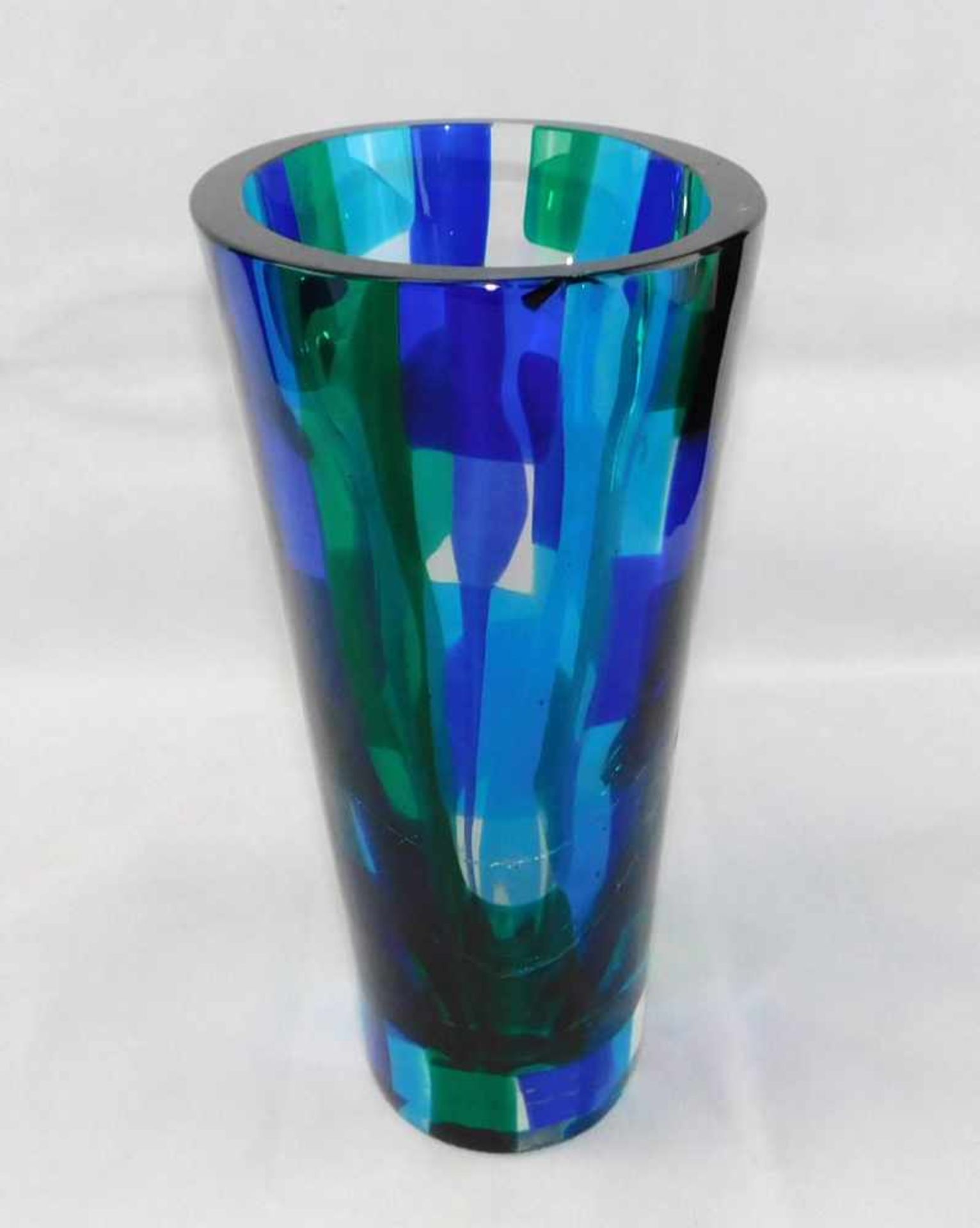 Murano, schwere Vase Pezzato, türkis/blau, Mitte 20. Jhdt., beschädigt - Bild 2 aus 3