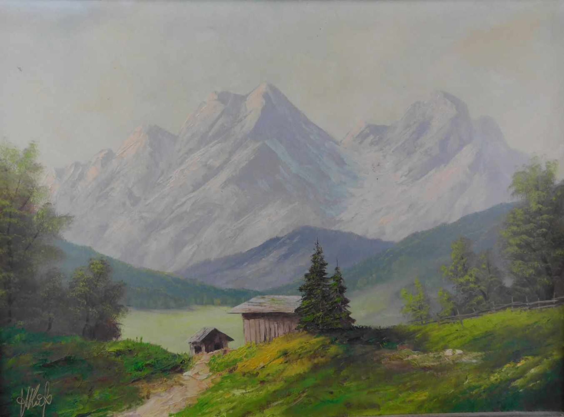 Gemälde "Hütte im Voralpenland" m.R., signiert nach H. Kuß, 2. Hl. 20. Jhdt. - Bild 2 aus 4