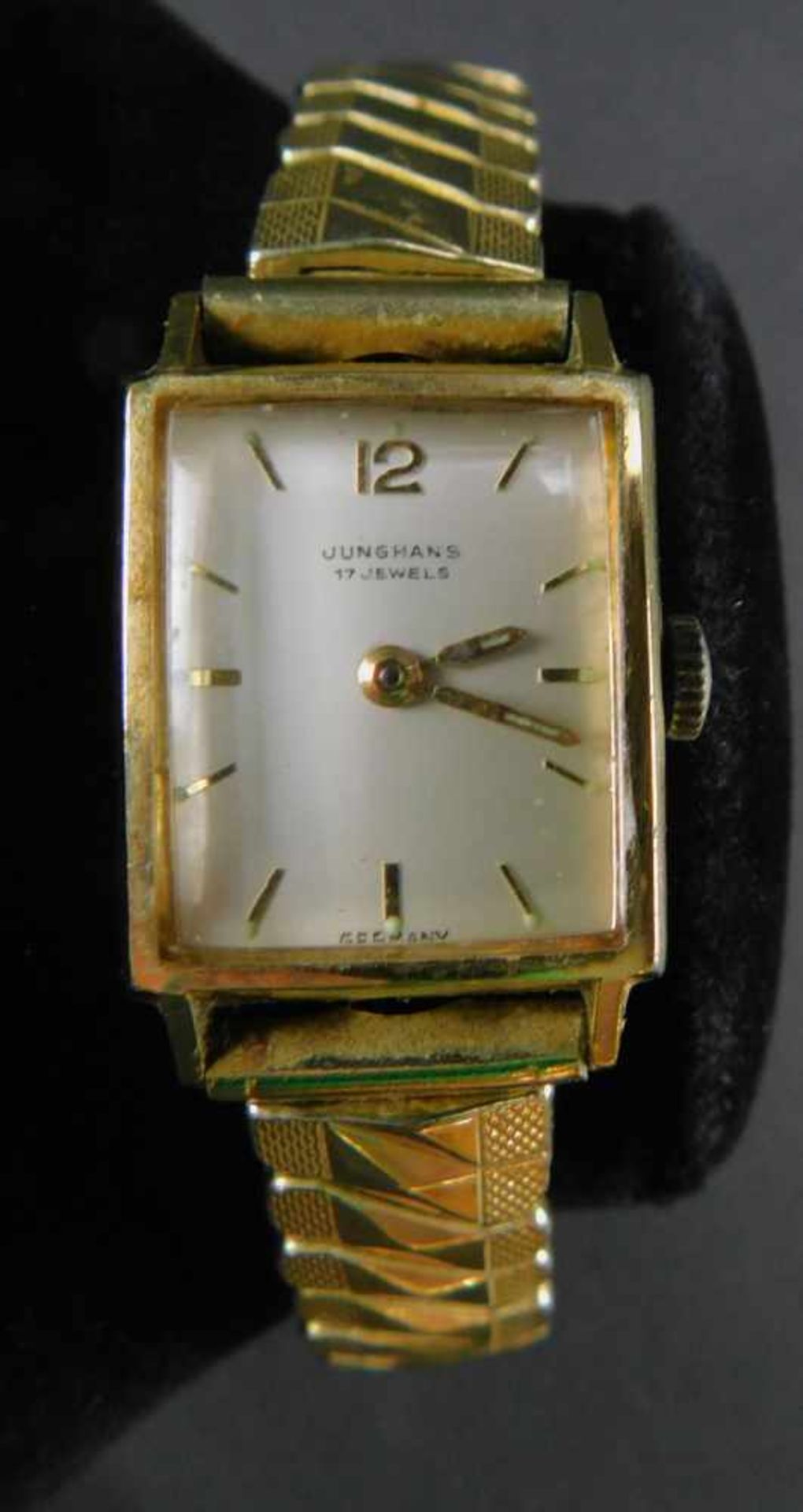 Junghans Damenuhr, vergoldet, Mitte 20. Jhdt., Elasto-Fix Armband, Handaufzug