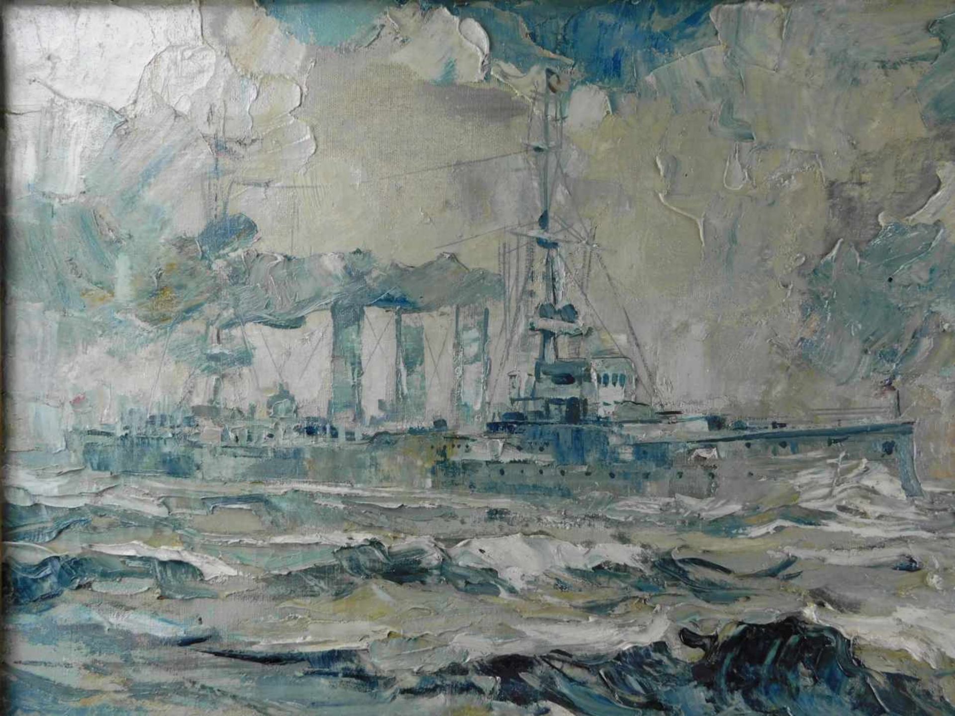 Hegemann, Schlachtschiff auf hoher See, Gemälde Öl auf Leinwand, Mitte 20. Jhdt., m.R. - Image 4 of 5